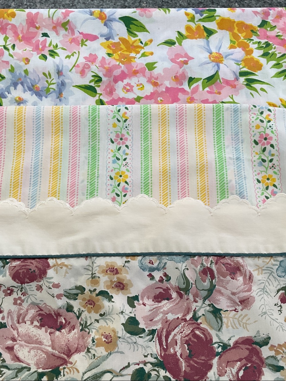 Set of three vintage pillowcases.
